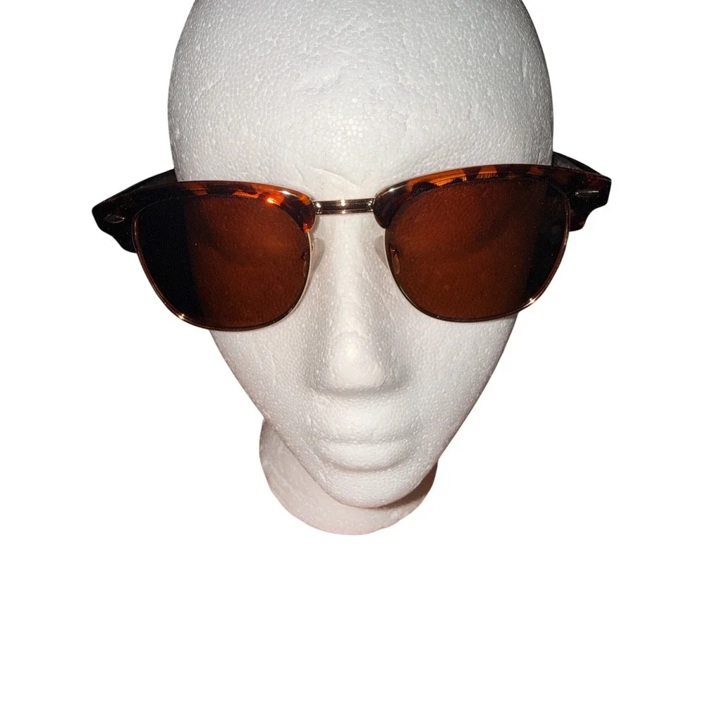 Unbranded 3016 Tortoiseshell Gold Clubmaster Browline Sunglasses Brown Lens